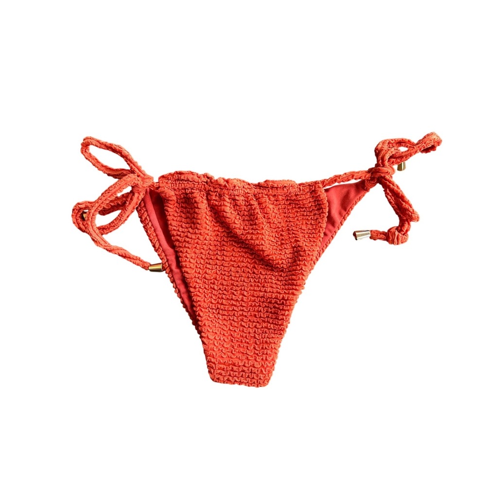 Burnt Orange Smocked Side Tie Bikini Bottom with Gold Hardware